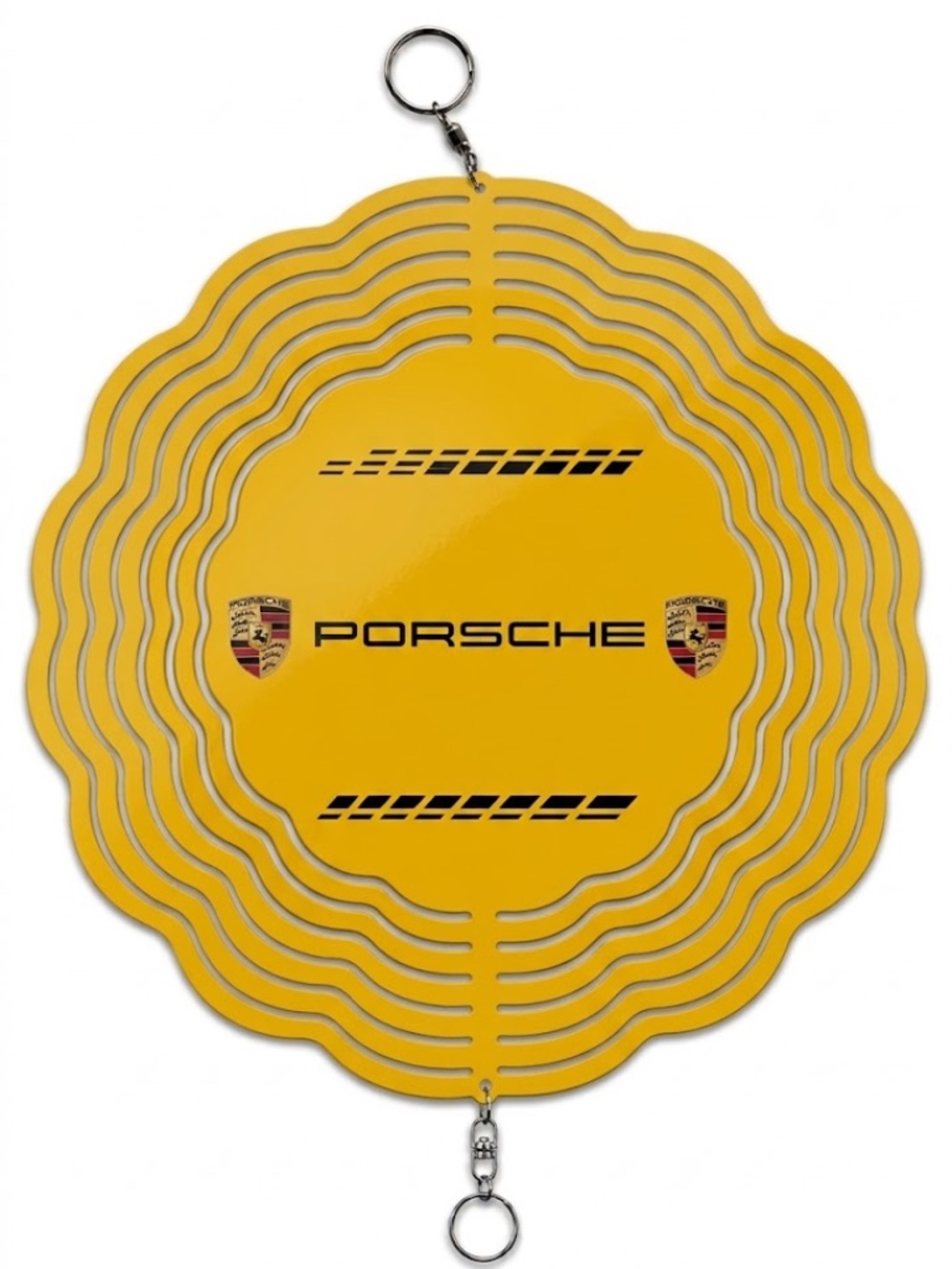 10" Porsche Logo Crest Kinetic Wind Spinner - Yellow Metal Hanging Yard Decor